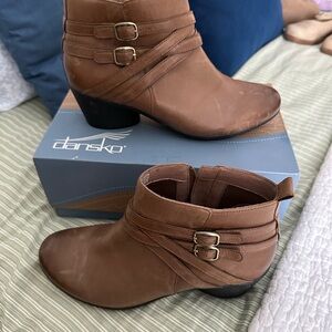 Dansko Brown Leather Ankle Booties size 39 with Double Buckle